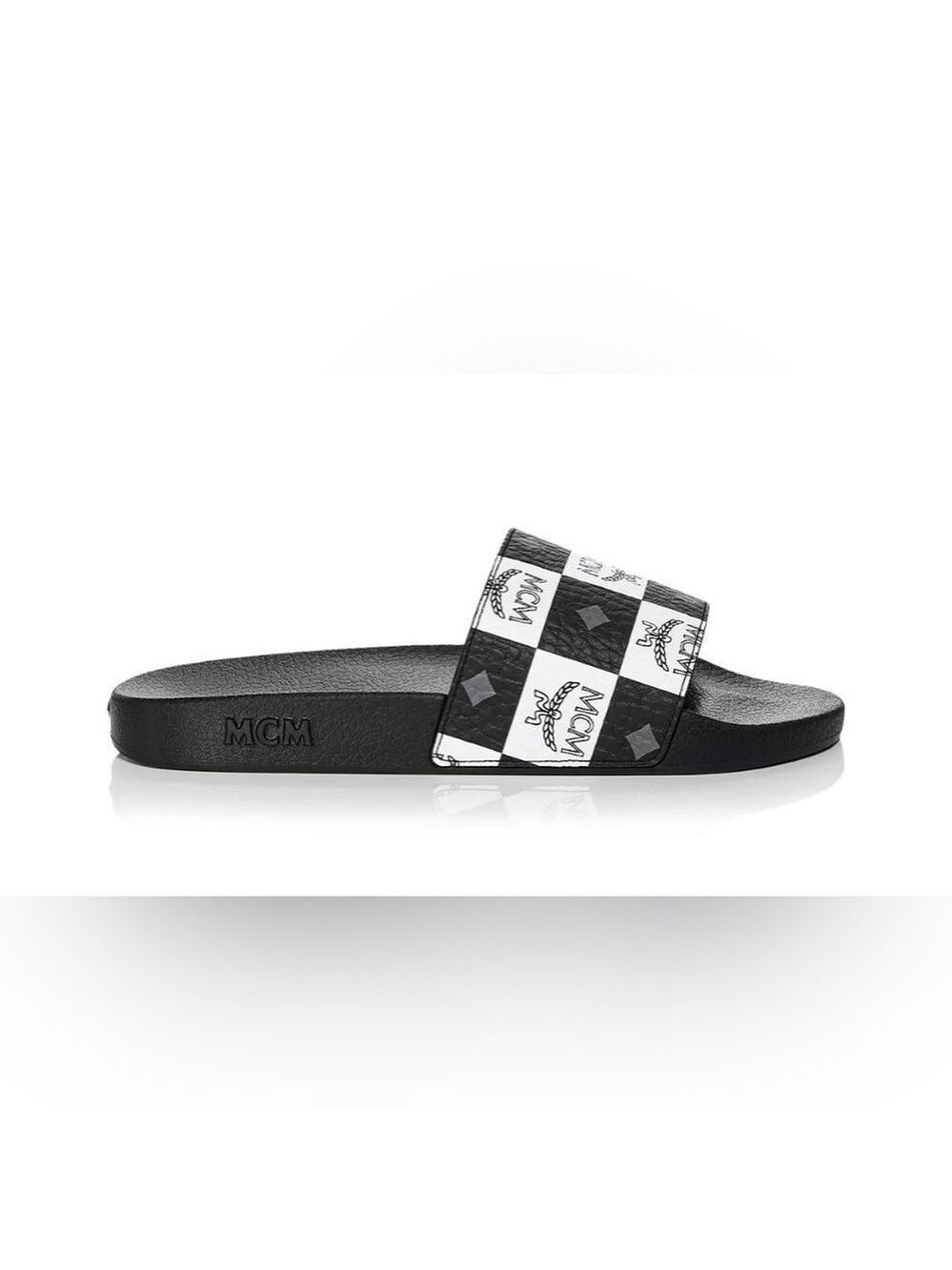 NIB MCM Check Logo Slide Sandals